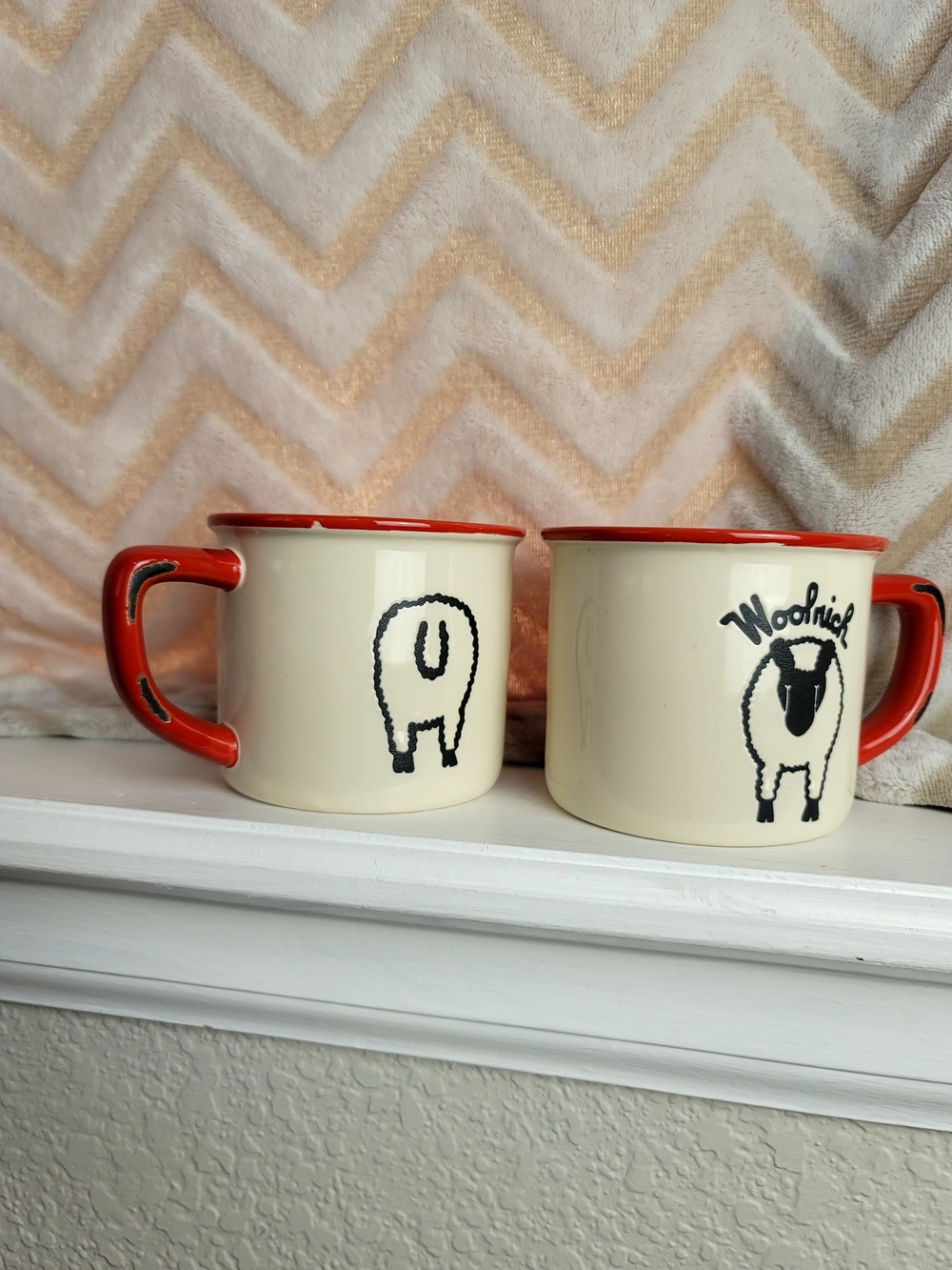 Woolrich Cream & Red Sheep Ceramic Mug - Set of 2